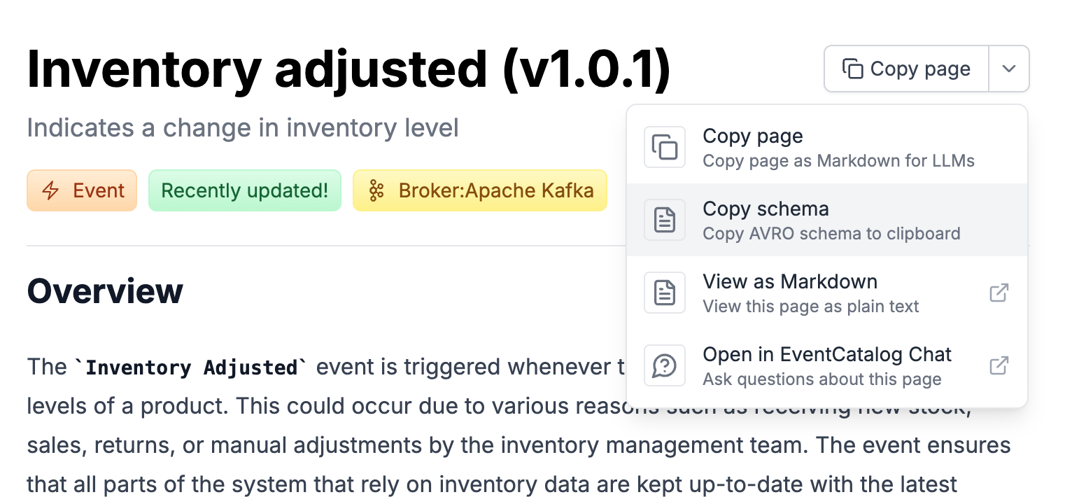 EventCatalog Copy Schema to clipboard