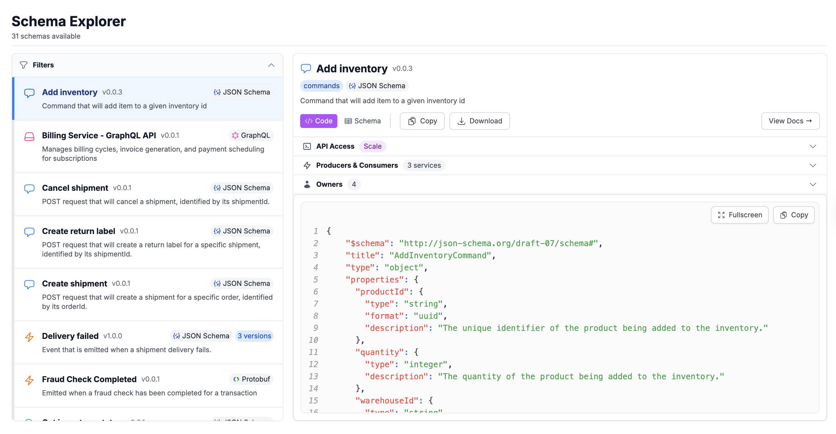 EventCatalog Schema Explorer